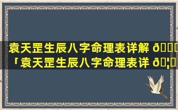 袁天罡生辰八字命理表详解 🐞 「袁天罡生辰八字命理表详 🦟 解视频」
